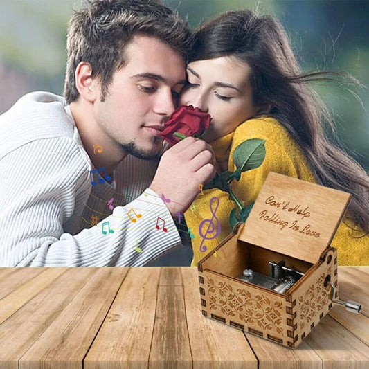 1 Pc Wooden Engraving Vintage Hand-Cranked Music Box Girlfriend Wife Can't Help Falling In Love Birthday Presents  Gift