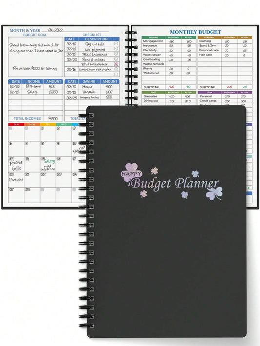1pc Schedule Spiral Notebook, Leaf Pattern Budget Planner For Home, Office