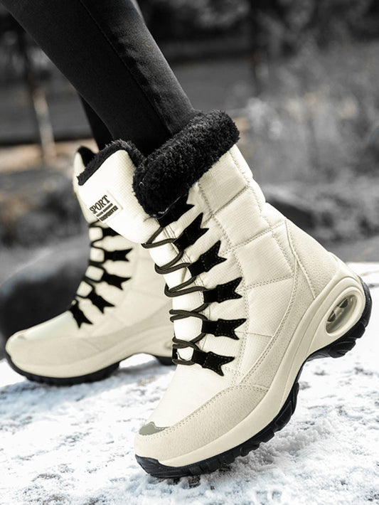 Winter Fashionable Casual High Top Outdoor Hiking Boots For Women, Slip Resistant & Fur Lined & Thick Bottom & Elevator Snow Boots For Women