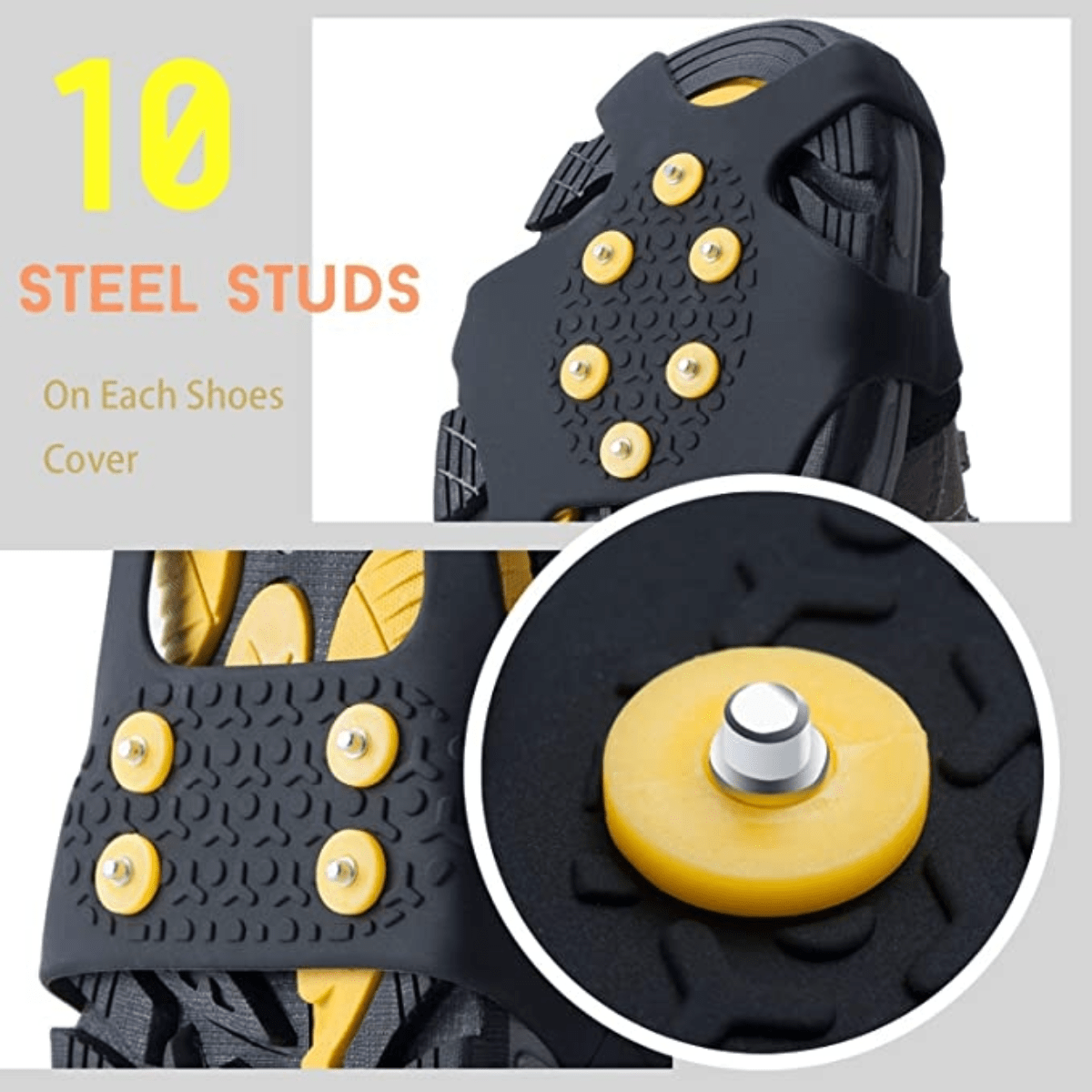 1pair Ice Cleats, Outdoor Traction Cleats, Zinc Alloy 10 Teeth Anti-slip for Boots Shoes for Hiking Climbing