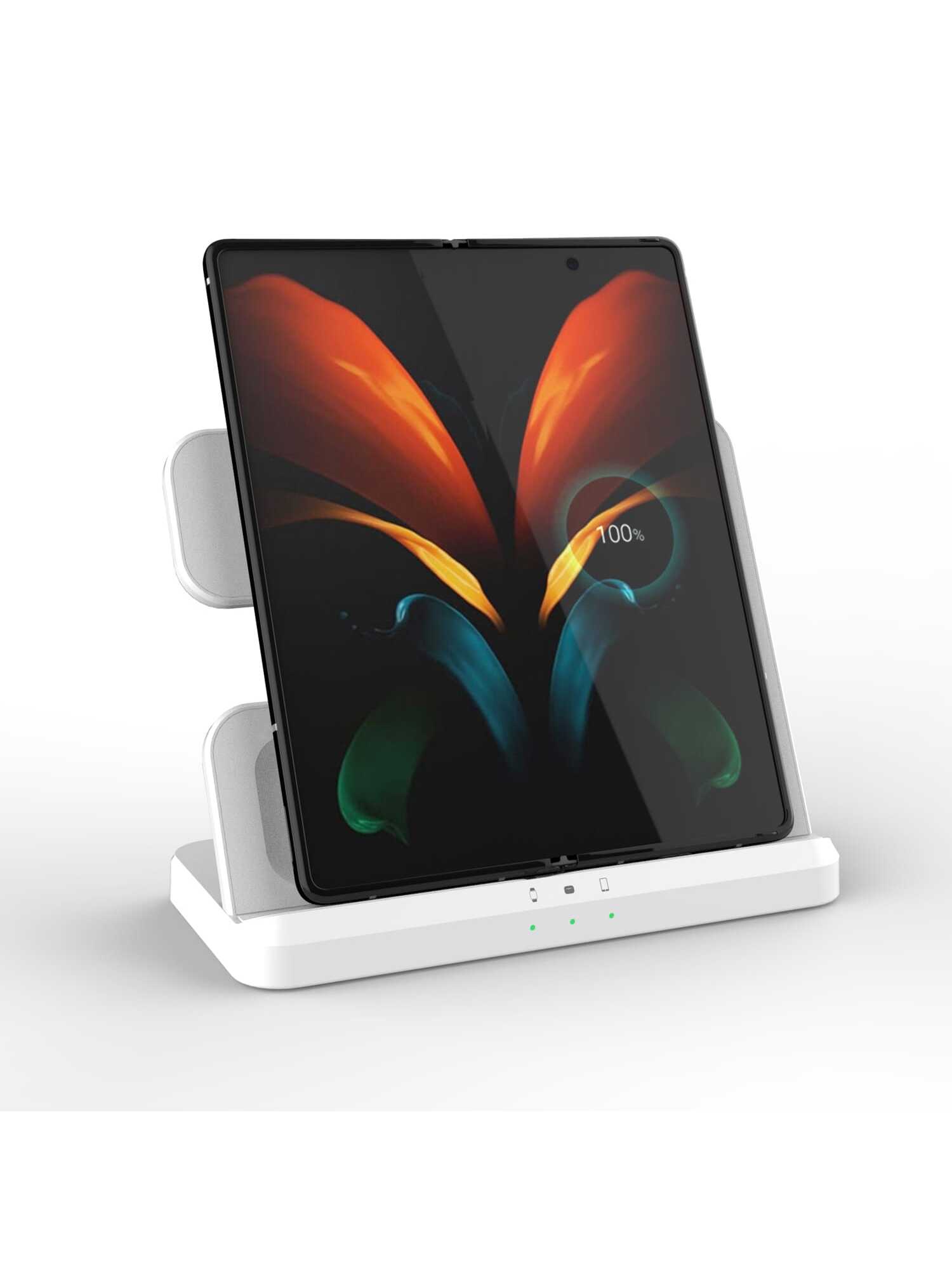 White 15w 3-in-1 Wireless Charging Stand Compatible With Samsung Phones, Smart Watches, And Earbuds