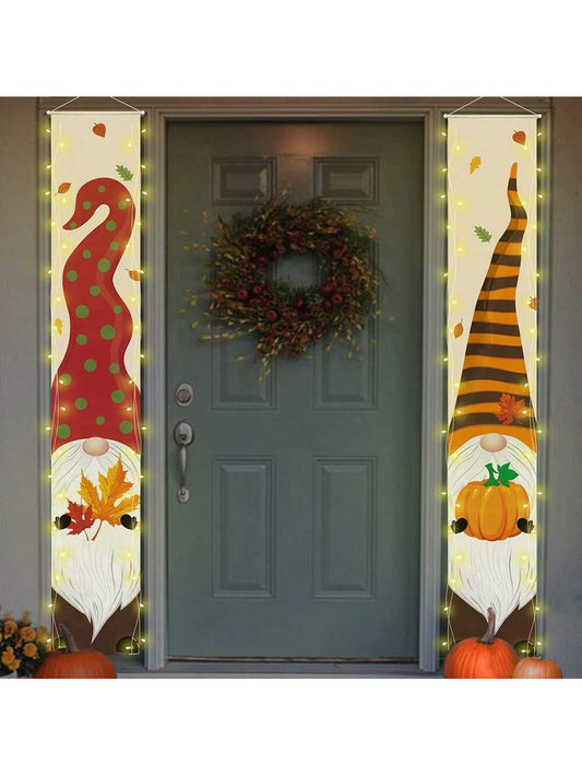 1 pair Autumn Gnome Porch Banner with String Light Fall Thanksgiving