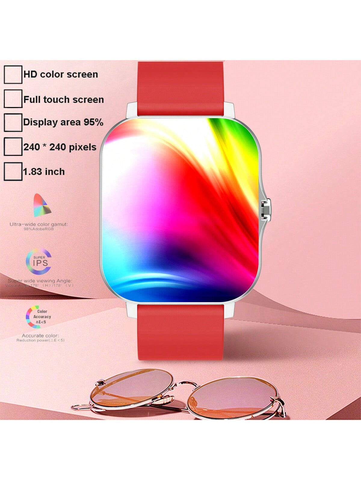 1pc Women's Silicone Strap Sports Square Full Screen Touch Smart Watch With Heart Rate Monitoring, Phone Call, Music Playing Functions