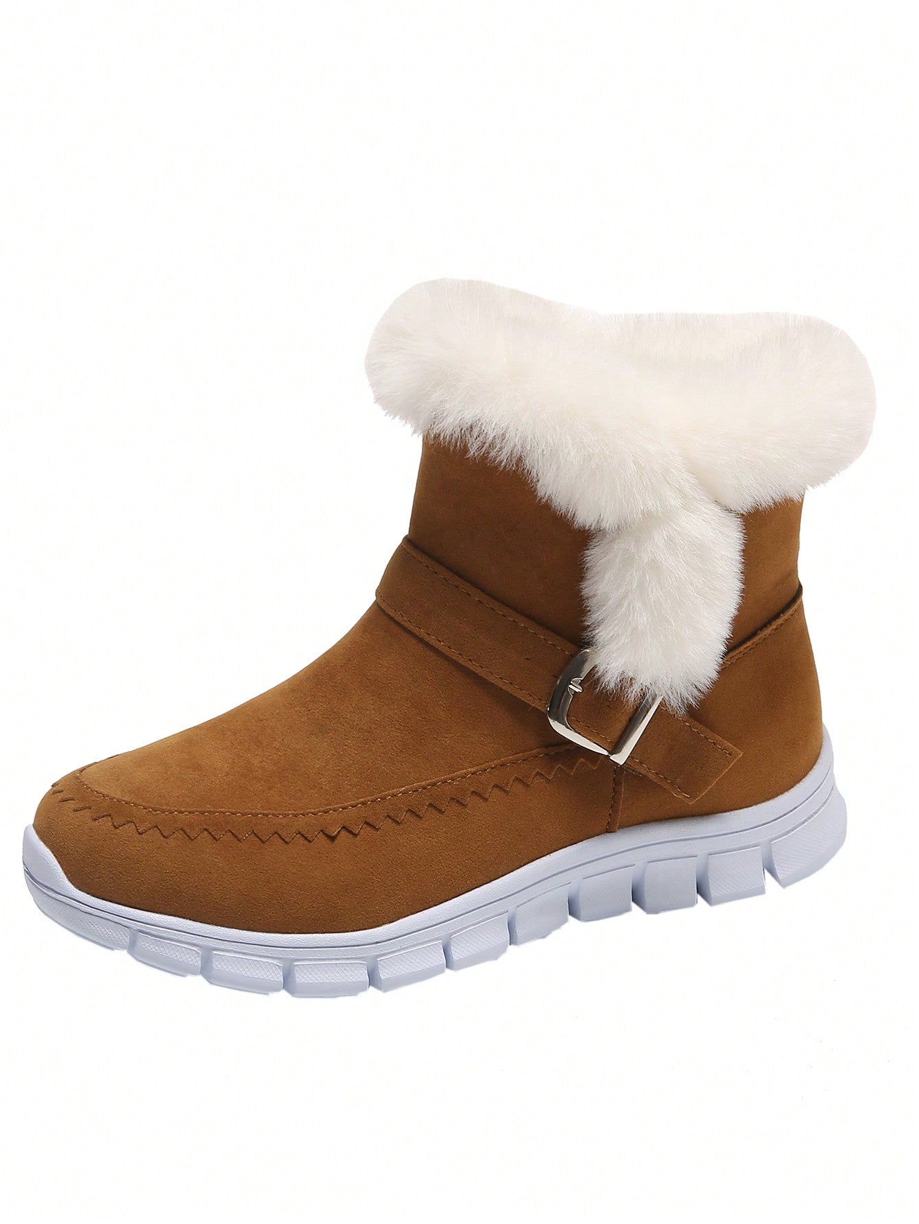 Buckle Decor Zipper Side Teddy Lined Shoes For Women, Winter Thermal Insulated Snow Boots