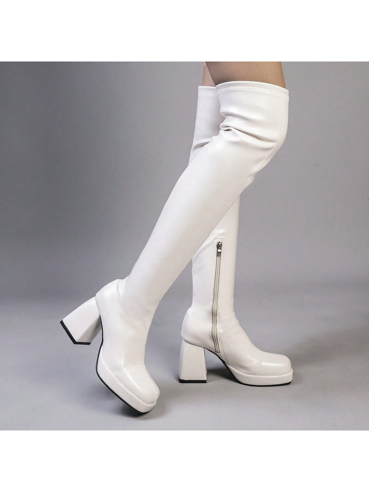 Fashionable High Heel Chunky Active Square Toe Over The Knee Boots