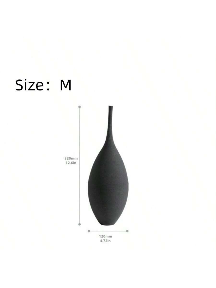 1pc, Creative Ceramic Black Handmade Textured Ceramic Vase
