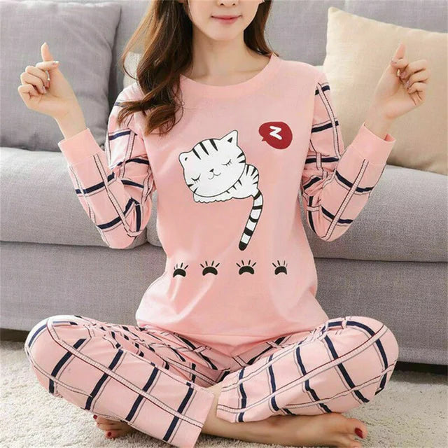 2 Pieces Women Pajamas Long-Sleeved Trousers Set