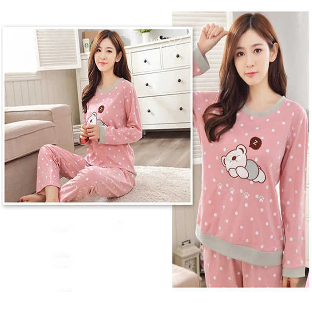 2 Pieces Women Pajamas Long-Sleeved Trousers Set