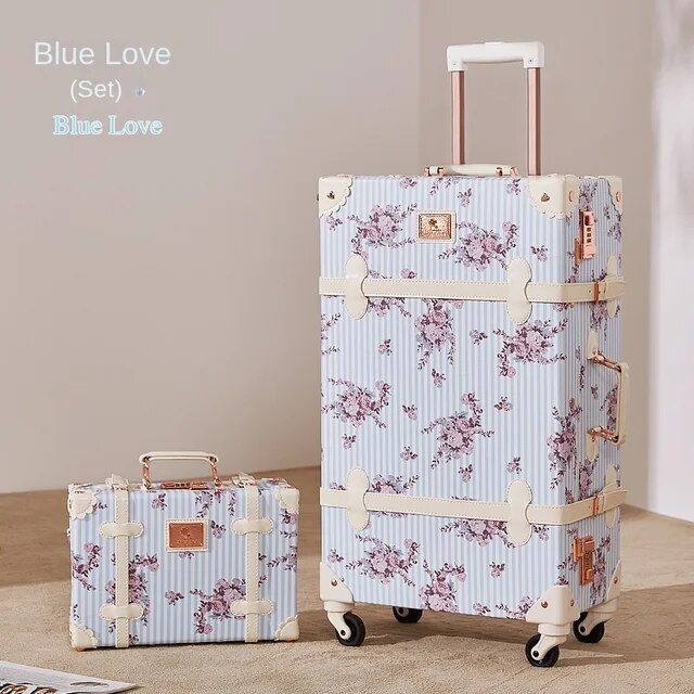 Retro Spinner Rolling Luggage Set for Travel Floral pattern