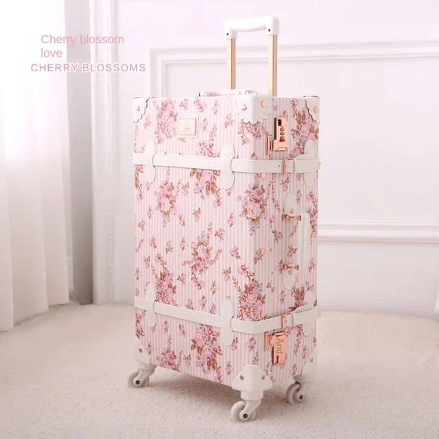 Retro Spinner Rolling Luggage Set for Travel Floral pattern