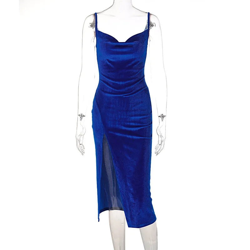Elegant Evening Gown For Women Summer Velvet Midi Bodycon Dress