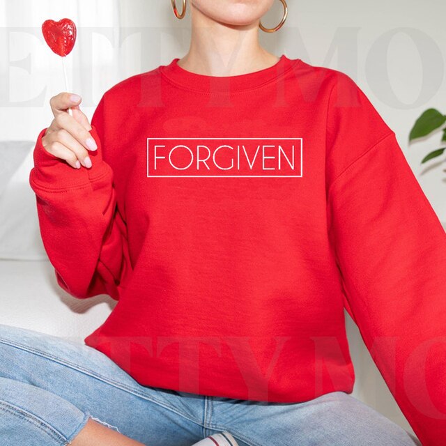 Forgiven Box Printed Women Sweatshirts Crewneck Religious Fashion Hoodies Spring Inspirational Christian Clothes