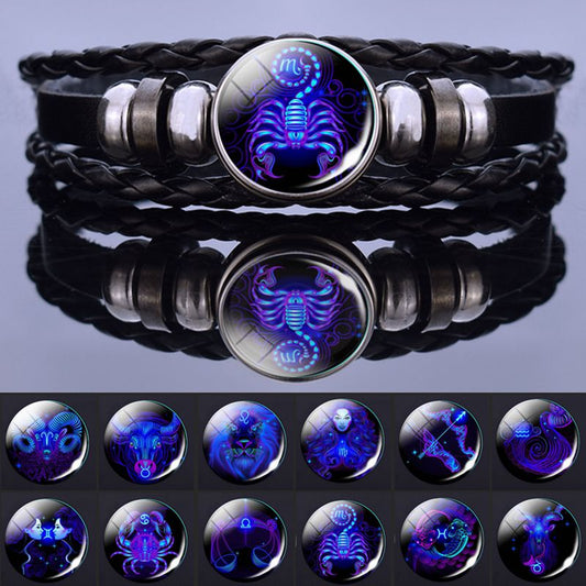 Charm-Armband mit 12 Sternzeichen und Sternbild, für Herren und Damen, modisches mehrschichtiges Lederarmband und Armreif