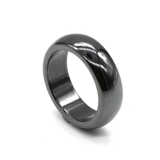 KFT Natural Black Hematite Magnetic Healing Ring 6mm Band Sizes 5 Through 12