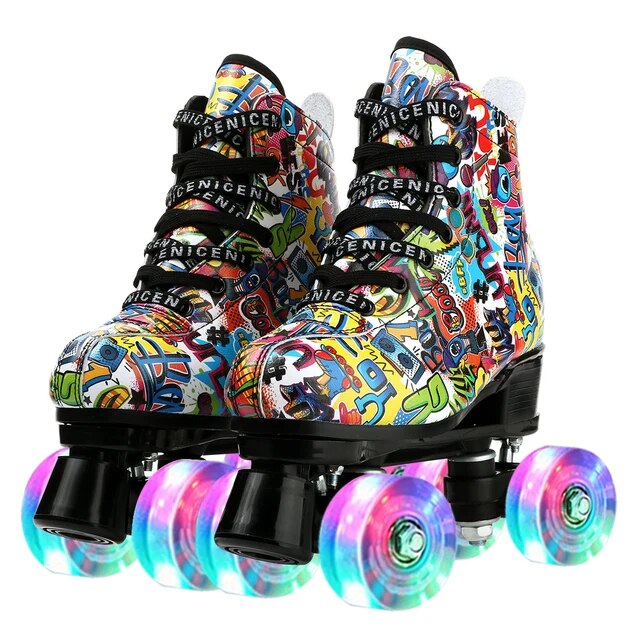 Graffiti Roller Skates Adult Double Row Skates Microfiber Leather