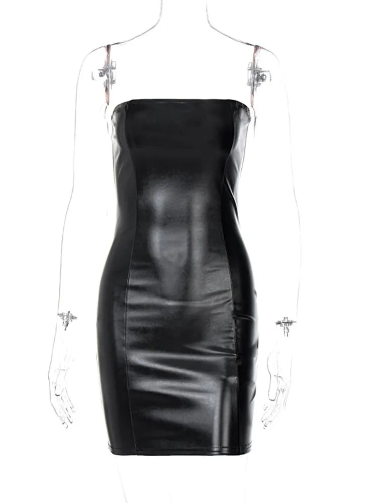 Faux Leather Tube Mini Dress For Women Bodycon