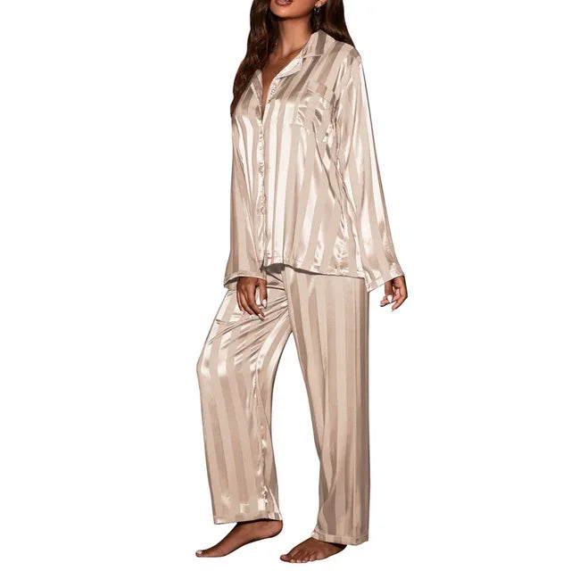 Women's striped pajama set French silk