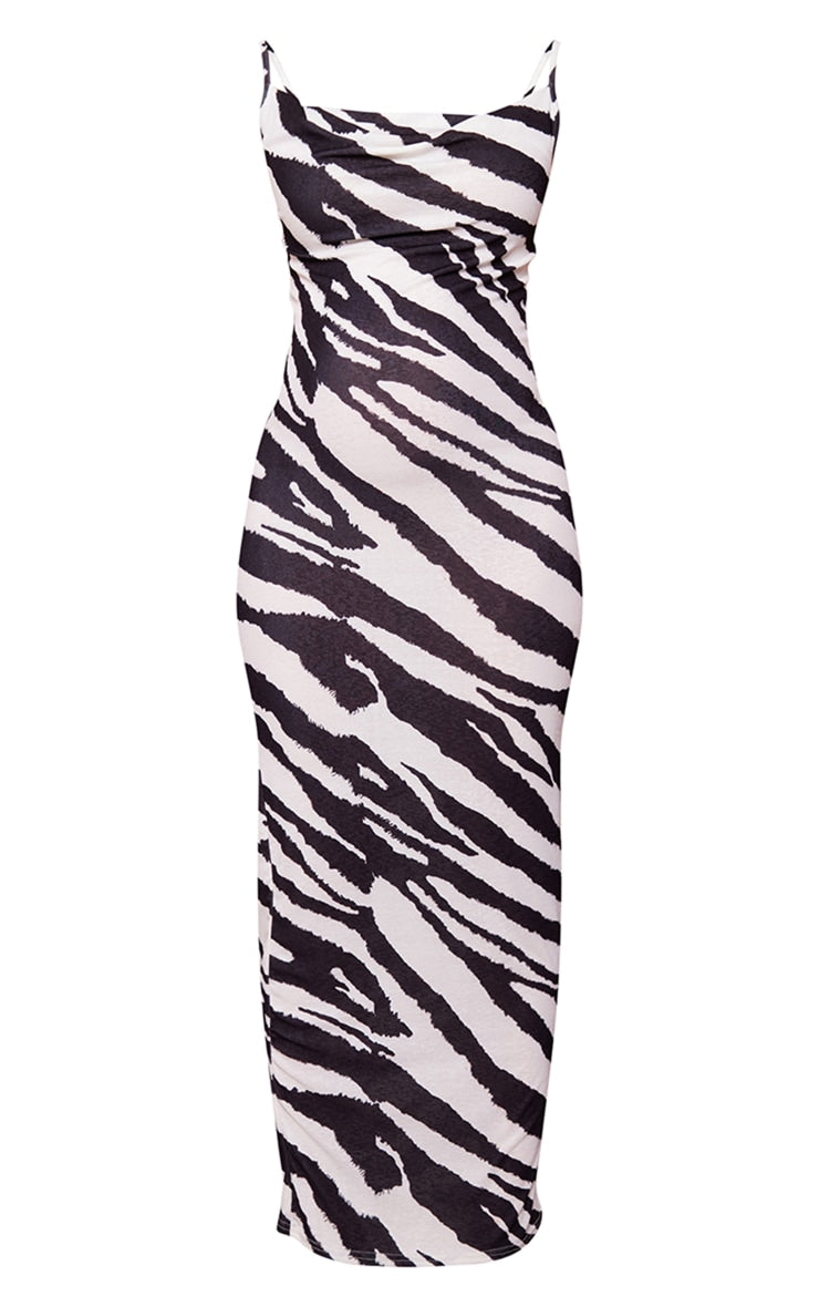 Maternity Monochrome Zebra Print Cowl Maxi Dress