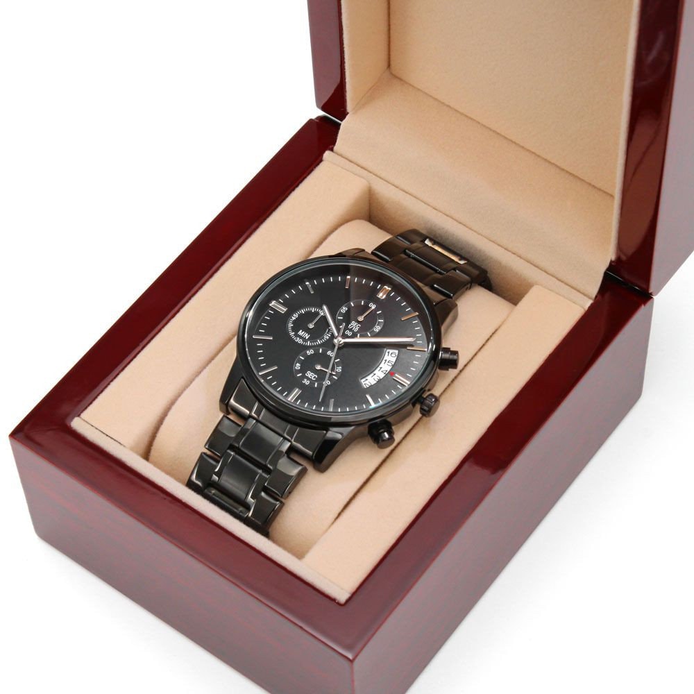 Black Customizable Engraved Black Chronograph Watch