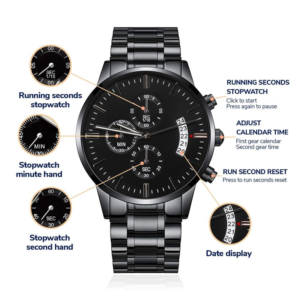 Black Customizable Engraved Black Chronograph Watch
